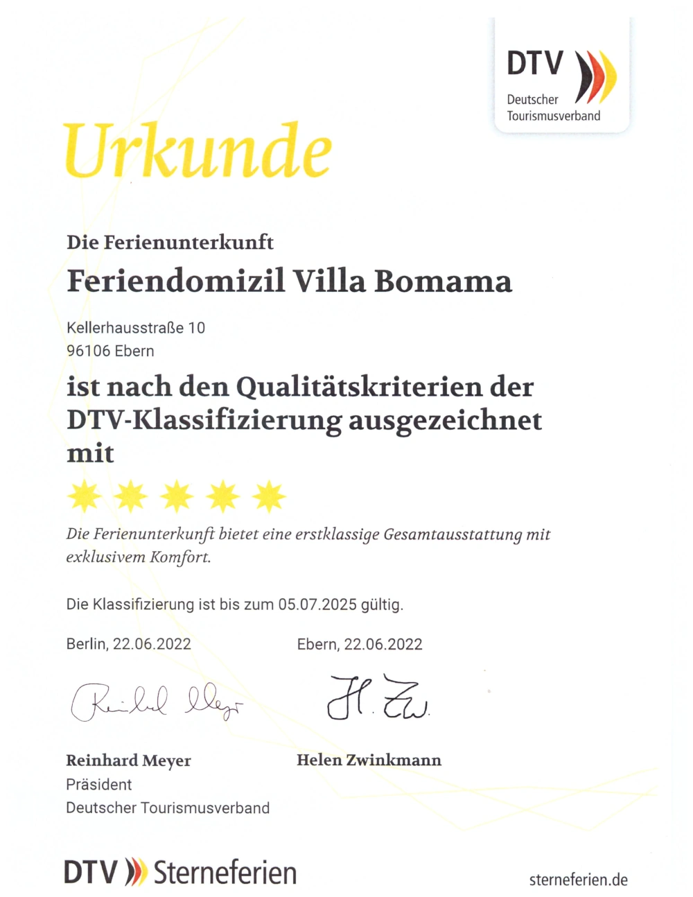 Auszeichnung des Deutschen Tourismusverbands
